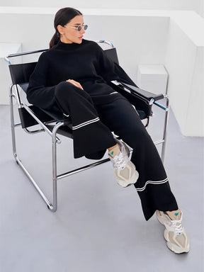 Conjunto de Tricô com Suéter Mullet Gola Alta e Calça Confortável – Kim