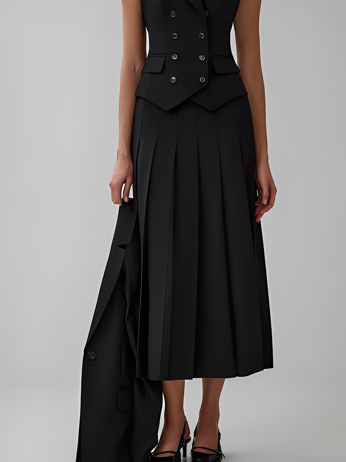 Conjunto Alfaiataria com Colete Clássico e Saia Midi Plissada - Lizandra