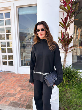 Conjunto de Tricô com Suéter Mullet Gola Alta e Calça Confortável – Kim